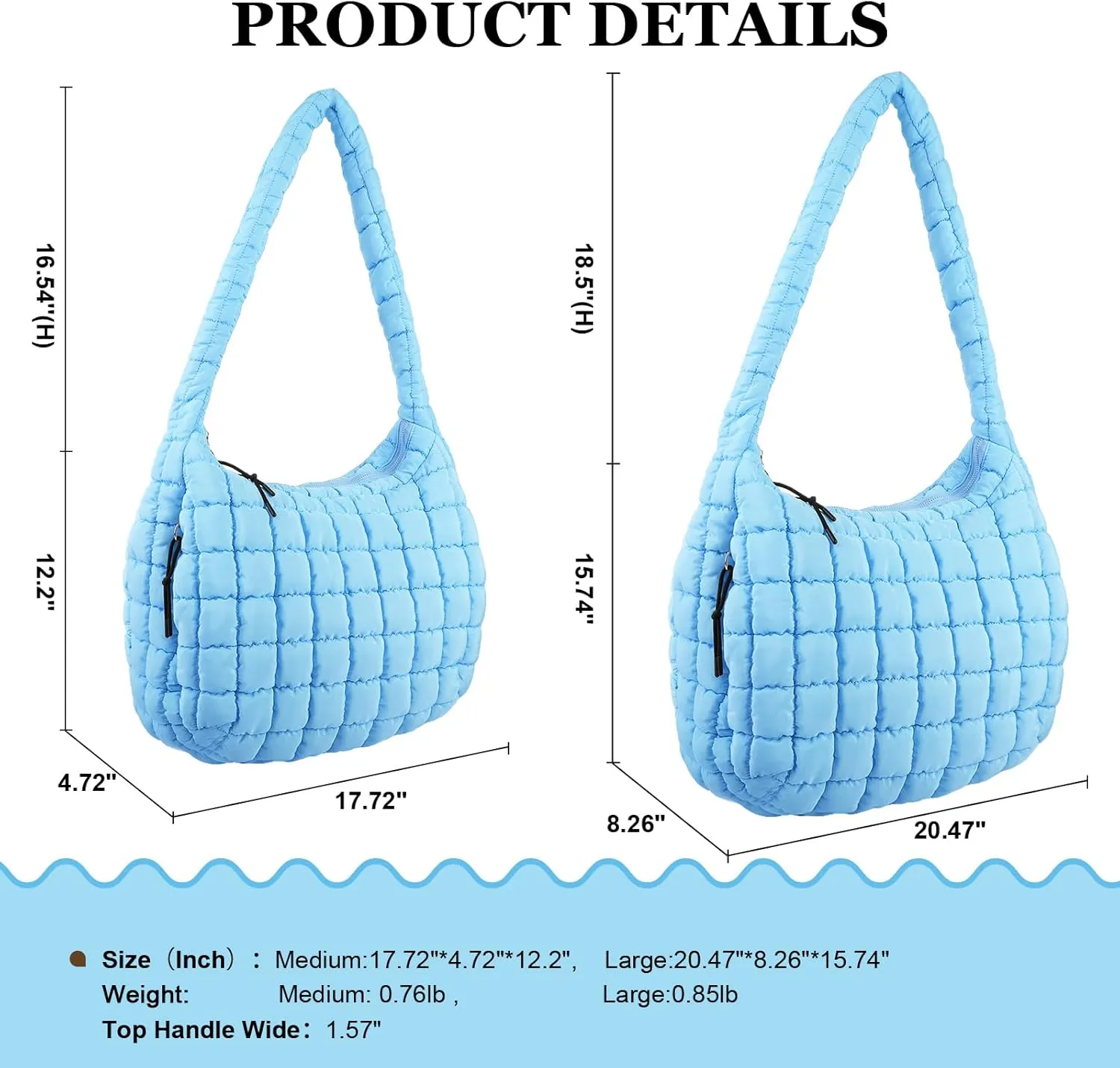 Quilted Puffer Tote Bag Large Crossbody Shoulder Bag with Zipper, Nylon Bubble Hobo Handbag Carryall Bag for Women