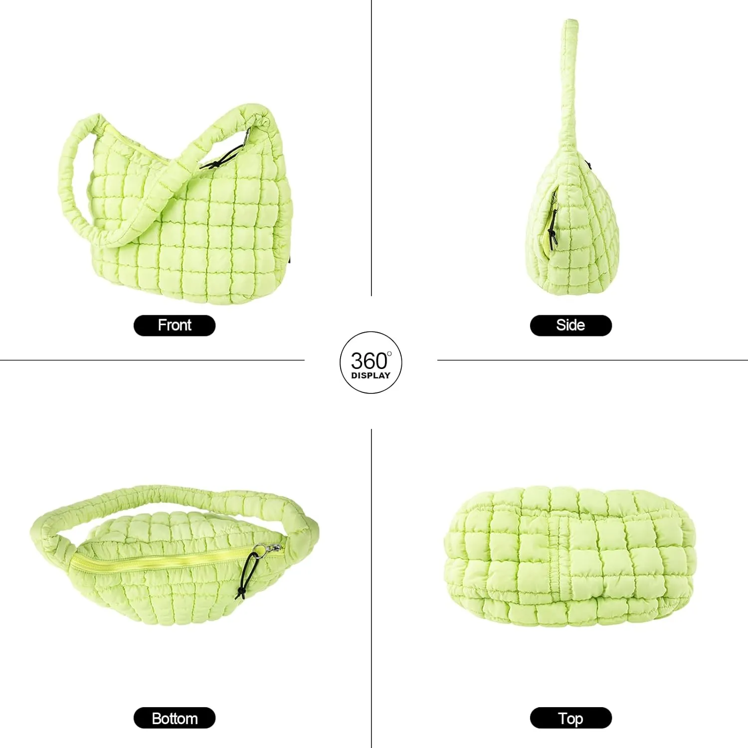 Quilted Puffer Tote Bag Large Crossbody Shoulder Bag with Zipper, Nylon Bubble Hobo Handbag Carryall Bag for Women