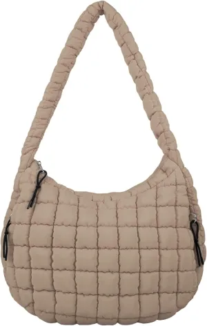Quilted Puffer Tote Bag Large Crossbody Shoulder Bag with Zipper, Nylon Bubble Hobo Handbag Carryall Bag for Women