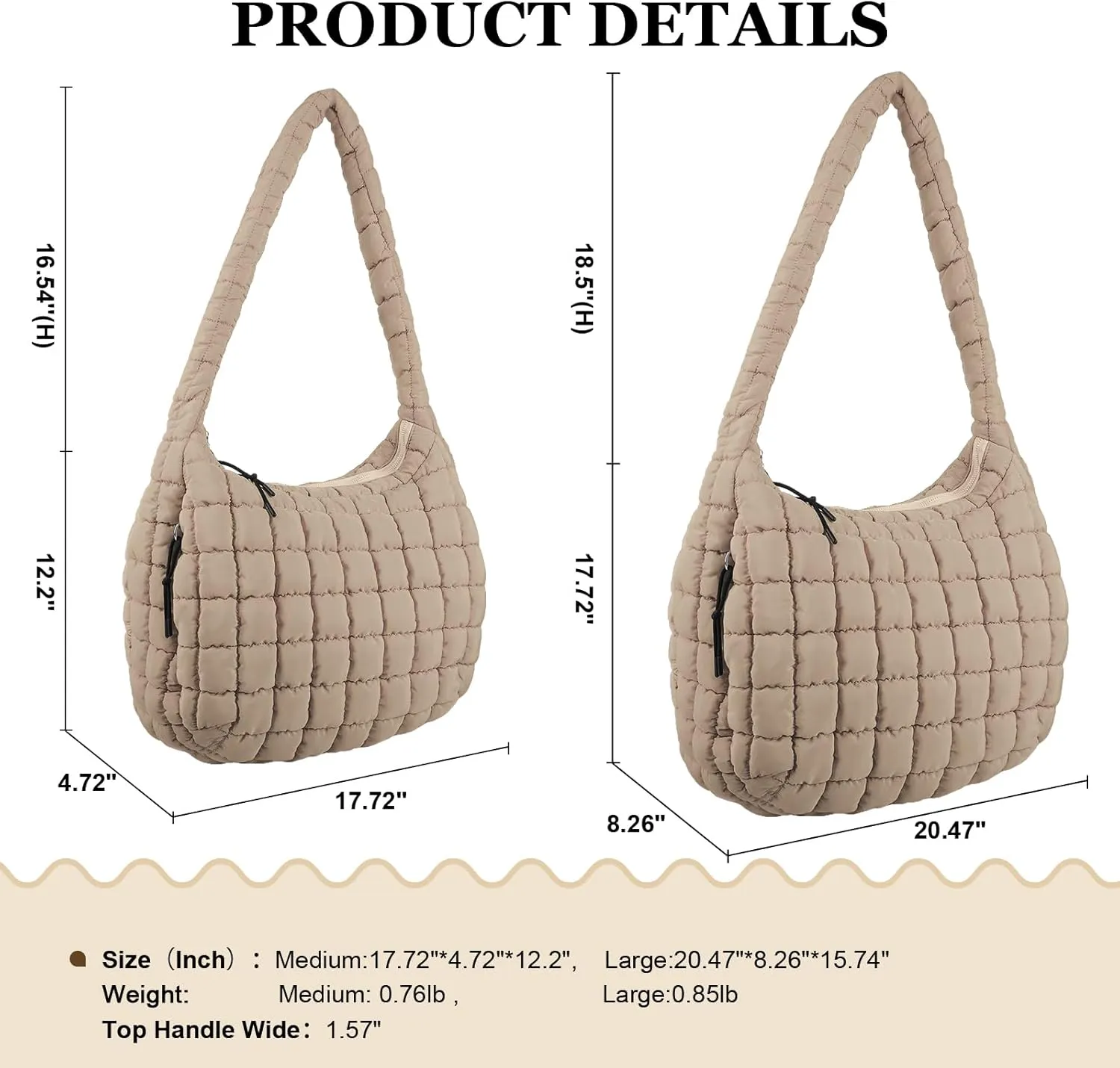 Quilted Puffer Tote Bag Large Crossbody Shoulder Bag with Zipper, Nylon Bubble Hobo Handbag Carryall Bag for Women