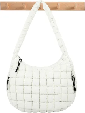 Quilted Puffer Tote Bag Large Crossbody Shoulder Bag with Zipper, Nylon Bubble Hobo Handbag Carryall Bag for Women