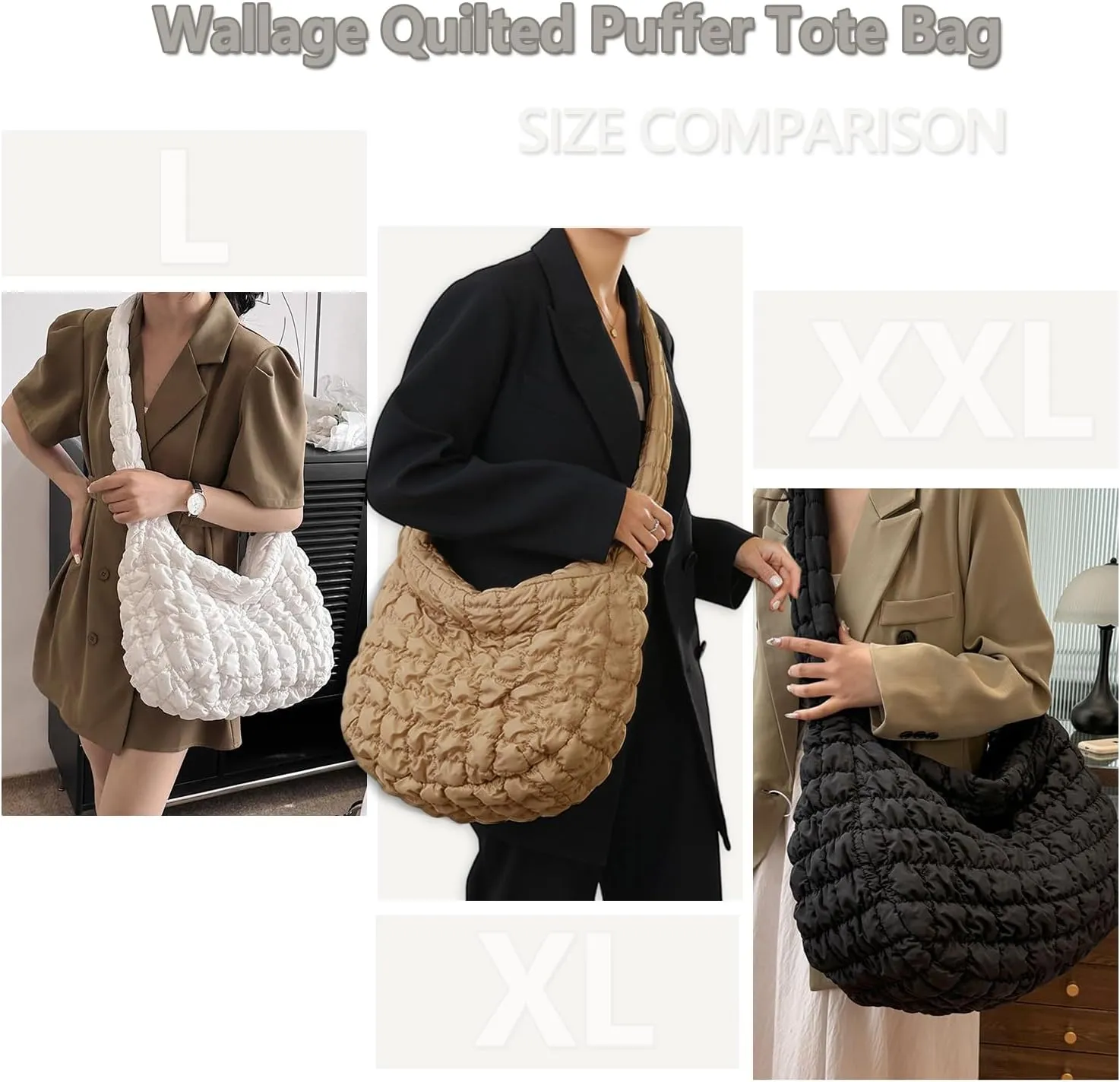Quilted Puffer Tote Bag Large Quilted Tote Bag Lightweight Quilted Carryall Bag Puffy Shoulder Bag Puffer Purse for Women