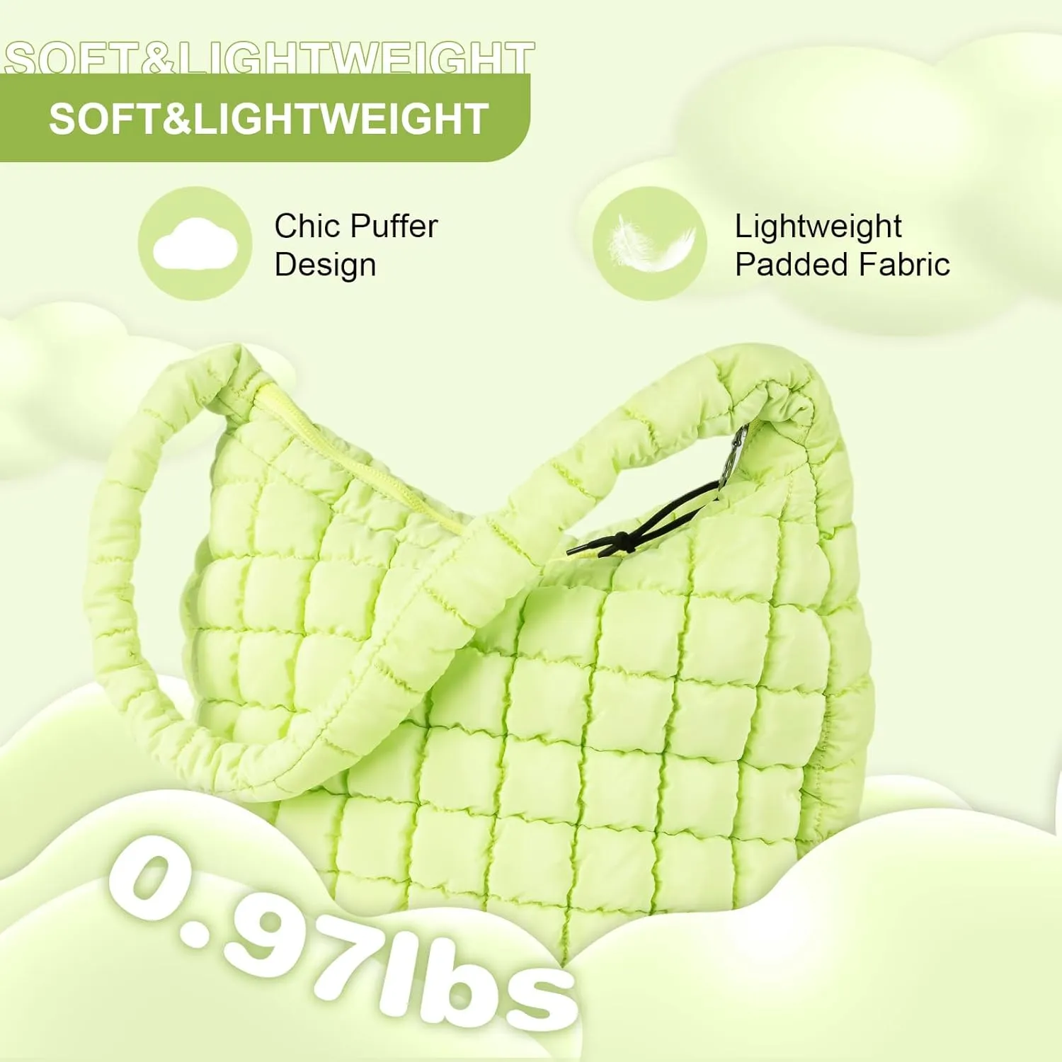 Quilted Puffer Tote Bag Purse Puffy Crossbody Shoulder Bag,Lightweight Nylon Hobo Bag Puffer Carryall Bag for Women Girl