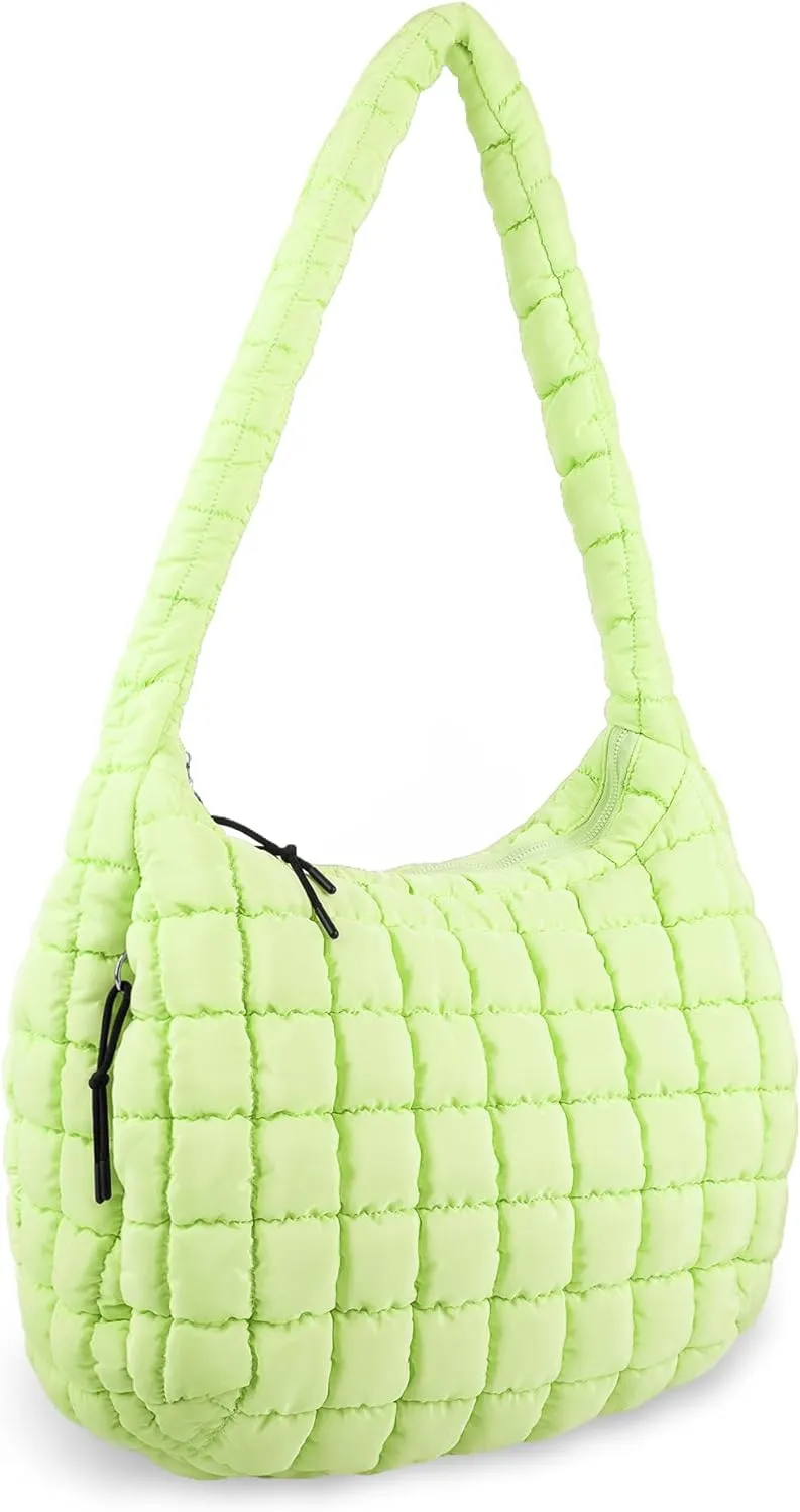 Quilted Puffer Tote Bag Purse Puffy Crossbody Shoulder Bag,Lightweight Nylon Hobo Bag Puffer Carryall Bag for Women Girl