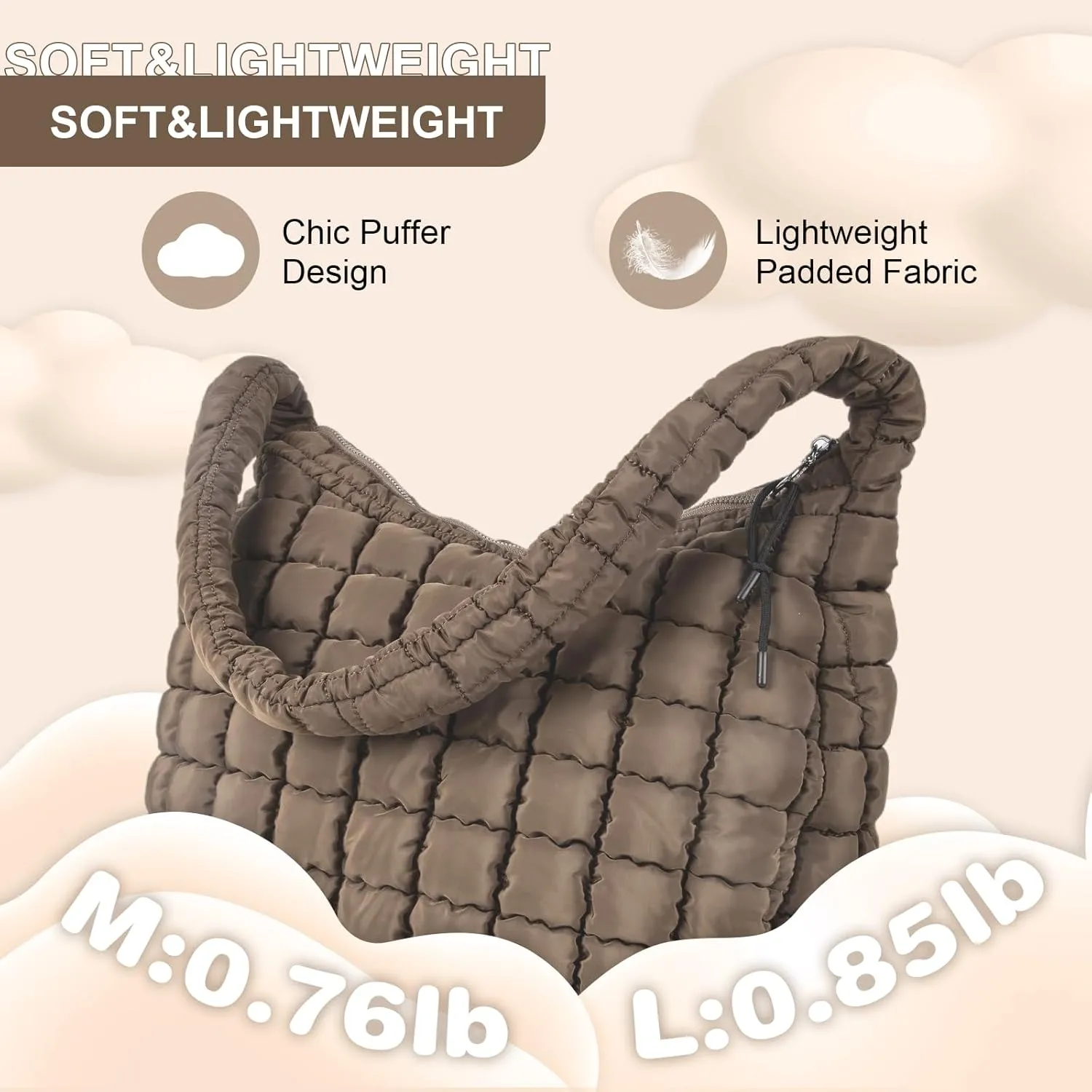 Quilted Puffer Tote Bag Purse Puffy Crossbody Shoulder Bag,Lightweight Nylon Hobo Bag Puffer Carryall Bag for Women Girl
