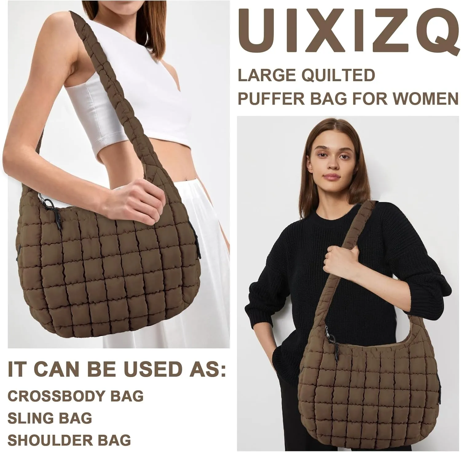 Quilted Puffer Tote Bag Purse Puffy Crossbody Shoulder Bag,Lightweight Nylon Hobo Bag Puffer Carryall Bag for Women Girl