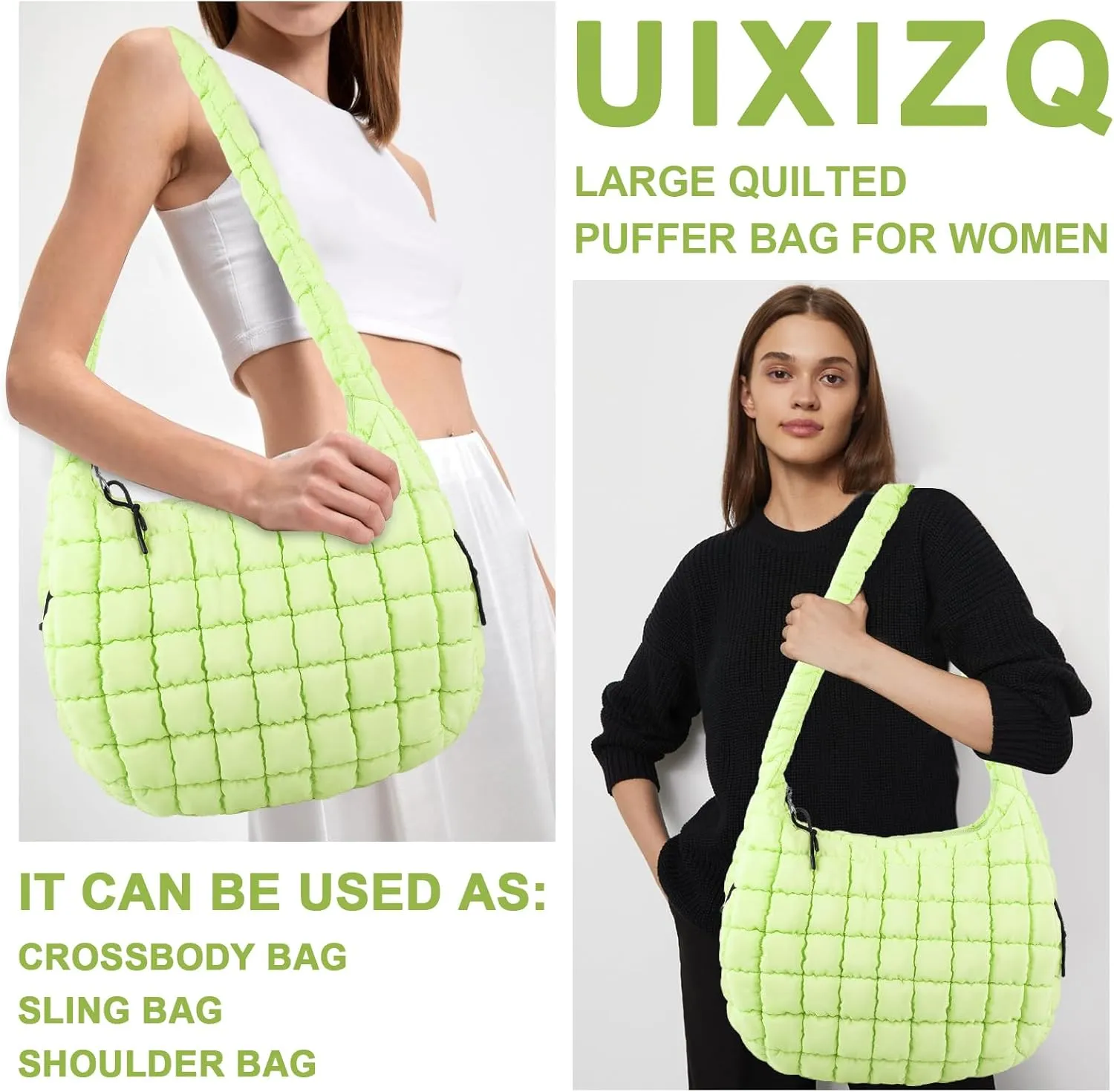 Quilted Puffer Tote Bag Purse Puffy Crossbody Shoulder Bag,Lightweight Nylon Hobo Bag Puffer Carryall Bag for Women Girl