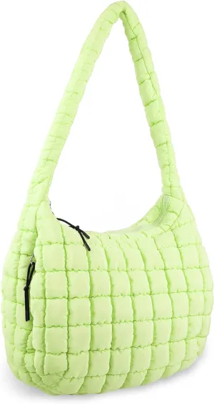 Quilted Puffer Tote Bag Purse Puffy Crossbody Shoulder Bag,Lightweight Nylon Hobo Bag Puffer Carryall Bag for Women Girl