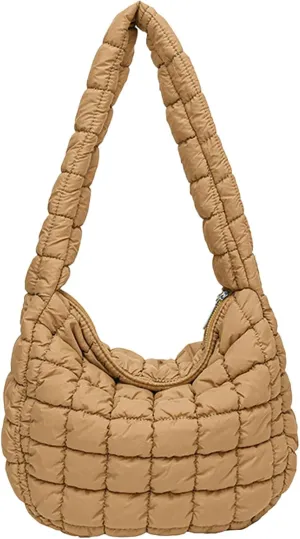 Quilted Puffer Tote Bags for Women Lightweight Quilted Padding Shoulder Bag Satchel Handbag Zip Puffer Bag Green