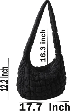 Quilted Puffer Tote Bags for Women Lightweight Quilted Padding Shoulder Bag Satchel Handbag Zip Puffer Bag Green