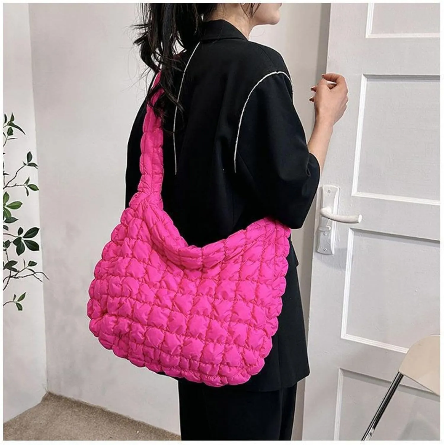 Quilted Puffer Tote Bags for Women Lightweight Quilted Padding Shoulder Bag Satchel Handbag Zip Puffer Bag Green
