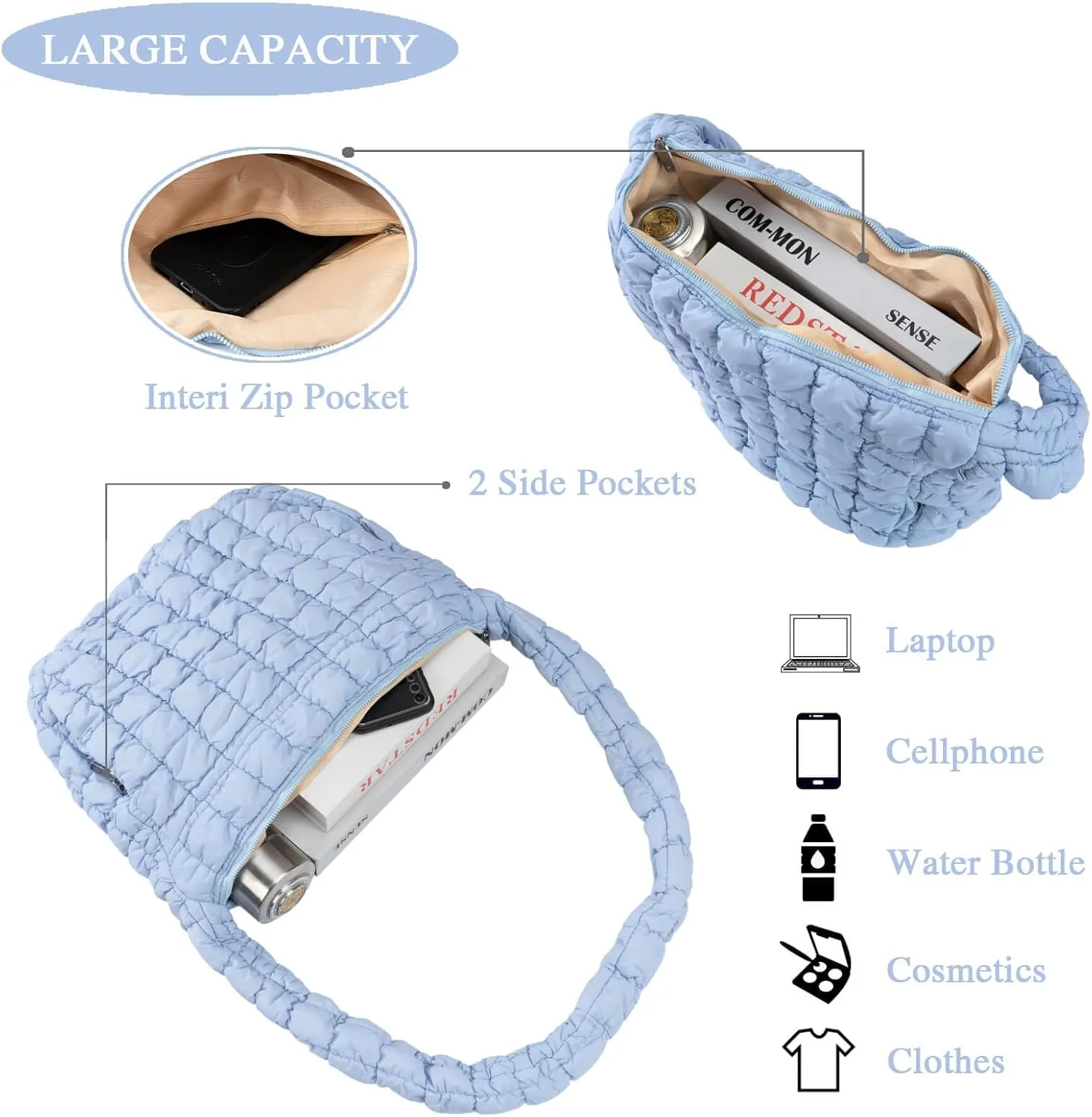Quilted Puffer Tote Crossbody Bags for Women Bubble Puffy Purse