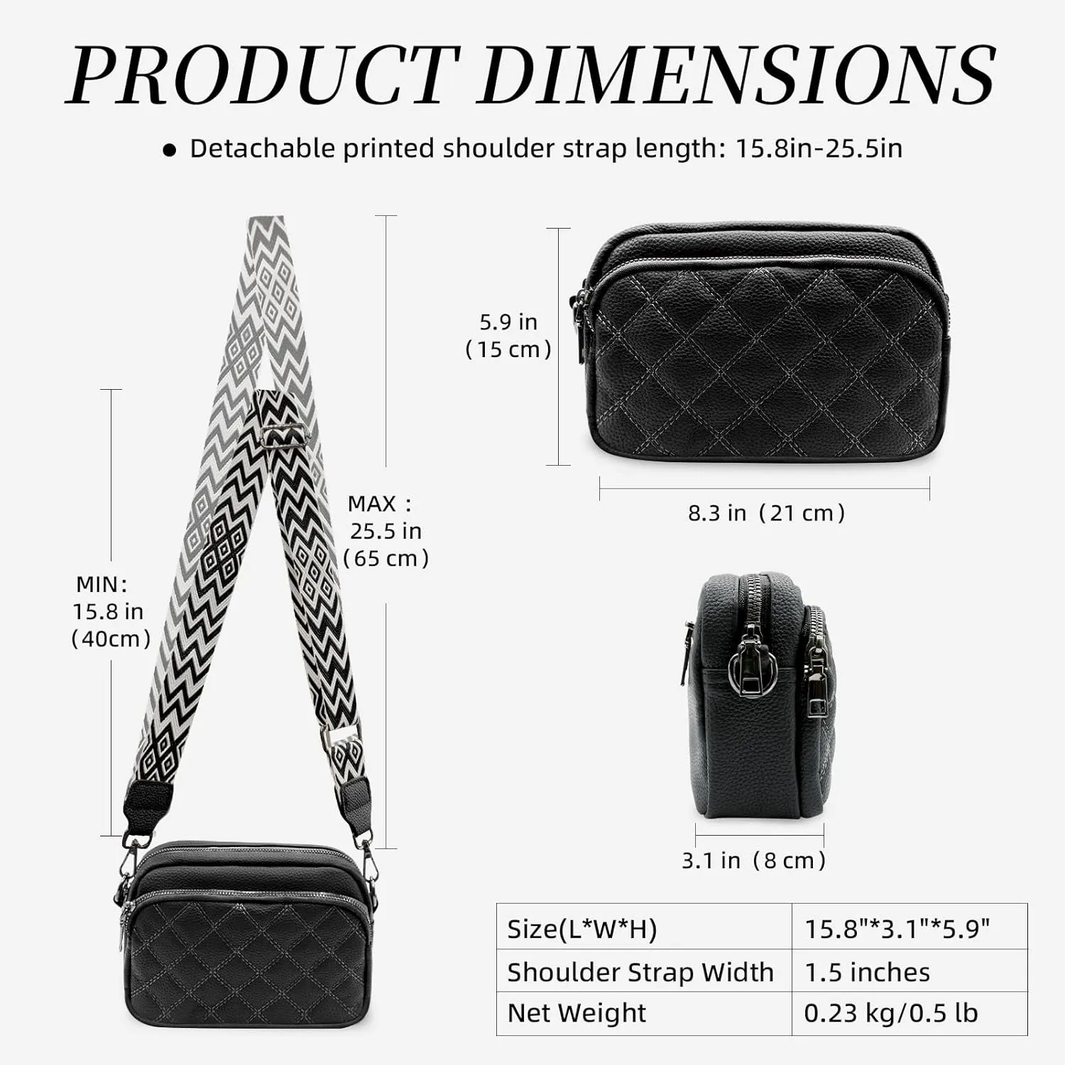 Quilted Purses for Women Crossbody Purse Small Crossbody Bag Leather Shoulder Handbags Wide Guitar Strap Purse