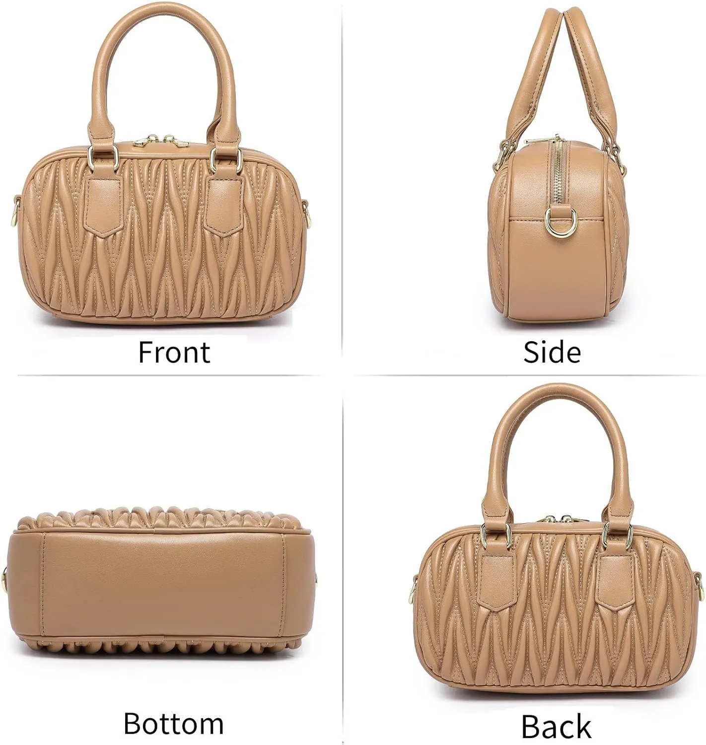 Quilted Shoulder Bag for Women Trendy Small Top Handle Handbags with Zipper Closure Purses