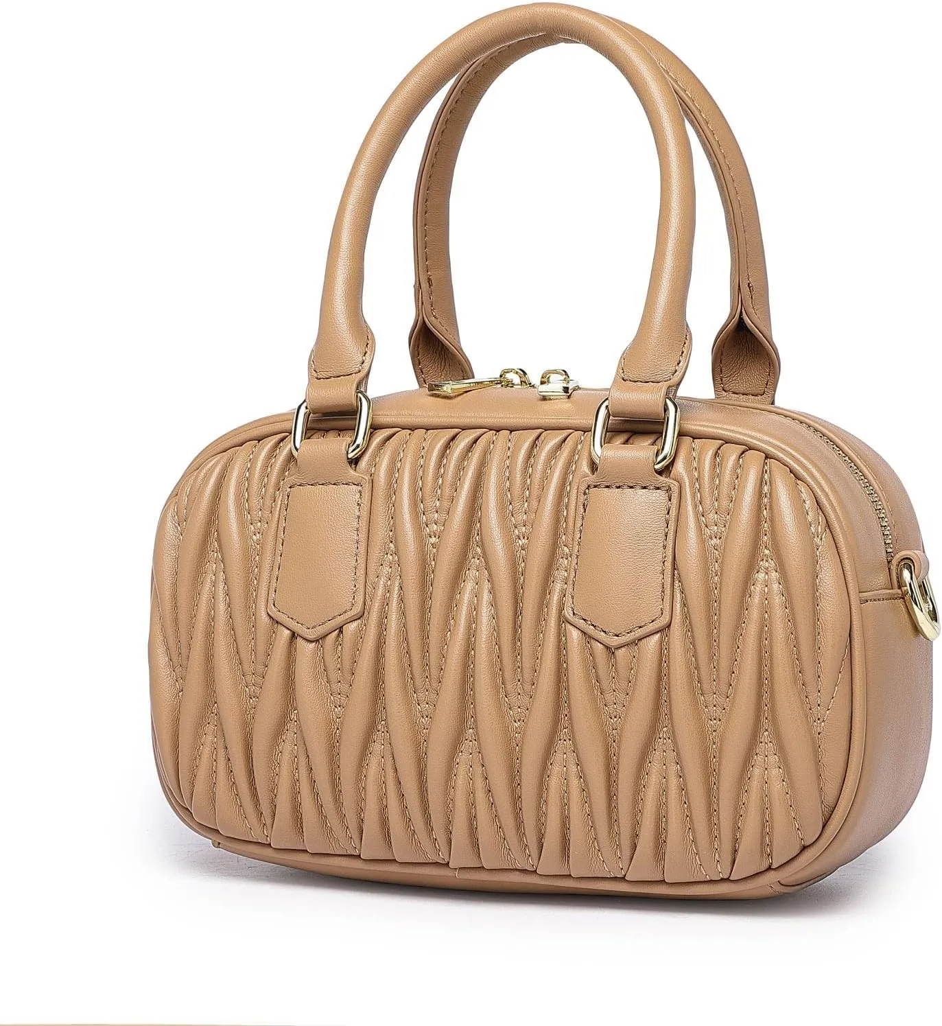 Quilted Shoulder Bag for Women Trendy Small Top Handle Handbags with Zipper Closure Purses