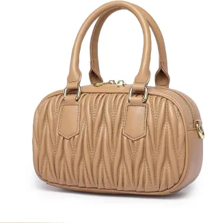 Quilted Shoulder Bag for Women Trendy Small Top Handle Handbags with Zipper Closure Purses