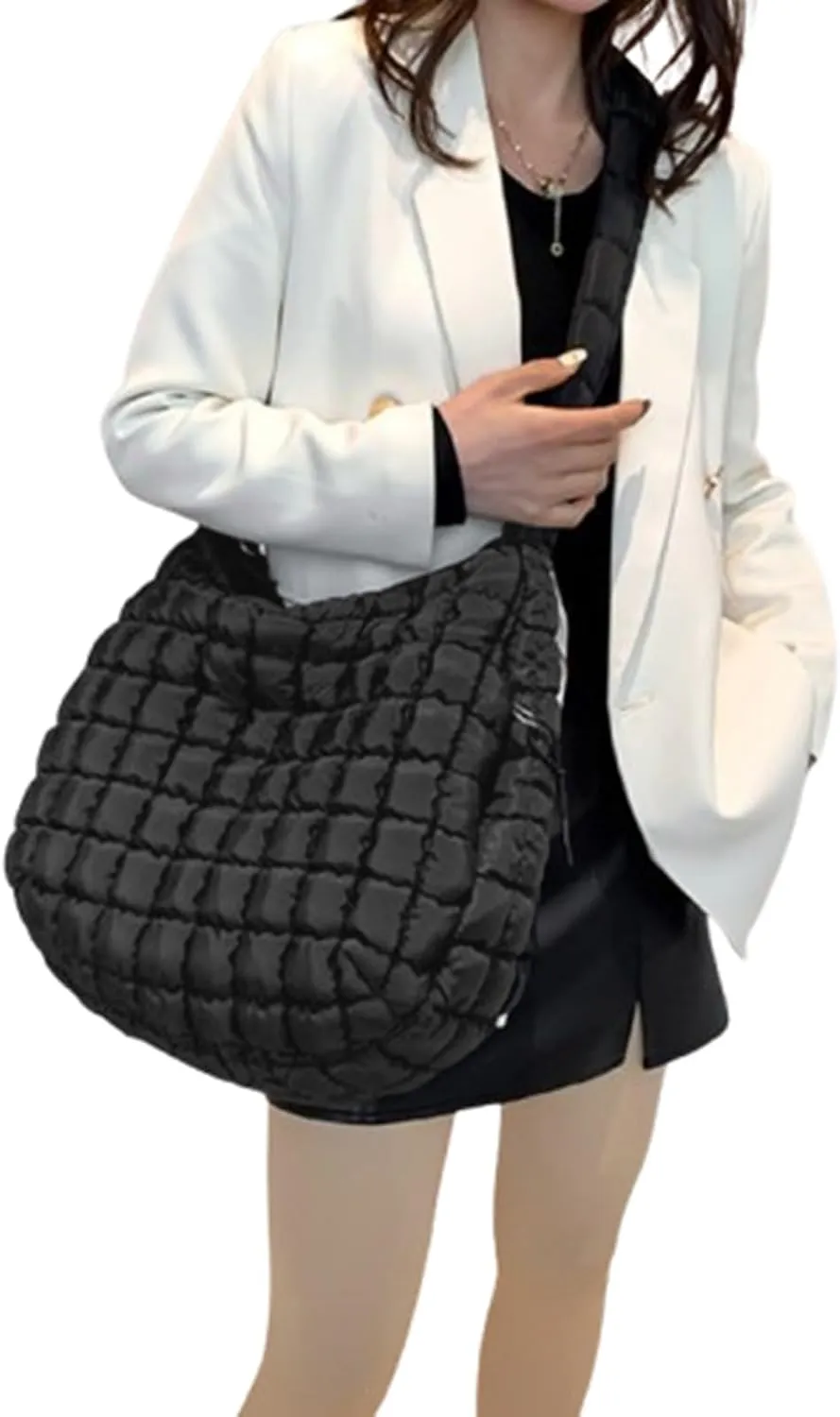Quilted Tote Bag for Women Crossbody Bag Large Puffer Carryall Bag Lightweight Soft Puffy Shoulder Bag Handbags