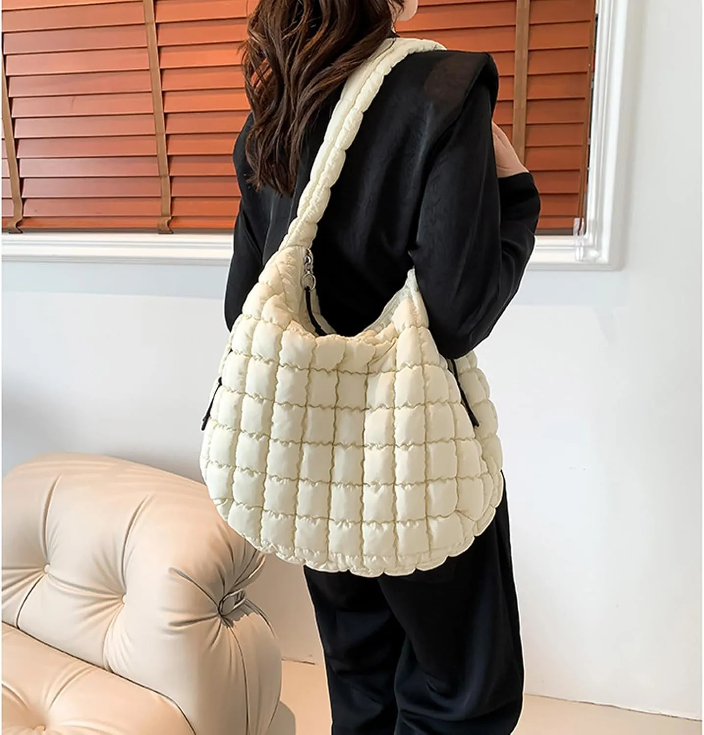 Quilted Tote Bag for Women Crossbody Bag Large Puffer Carryall Bag Lightweight Soft Puffy Shoulder Bag Handbags