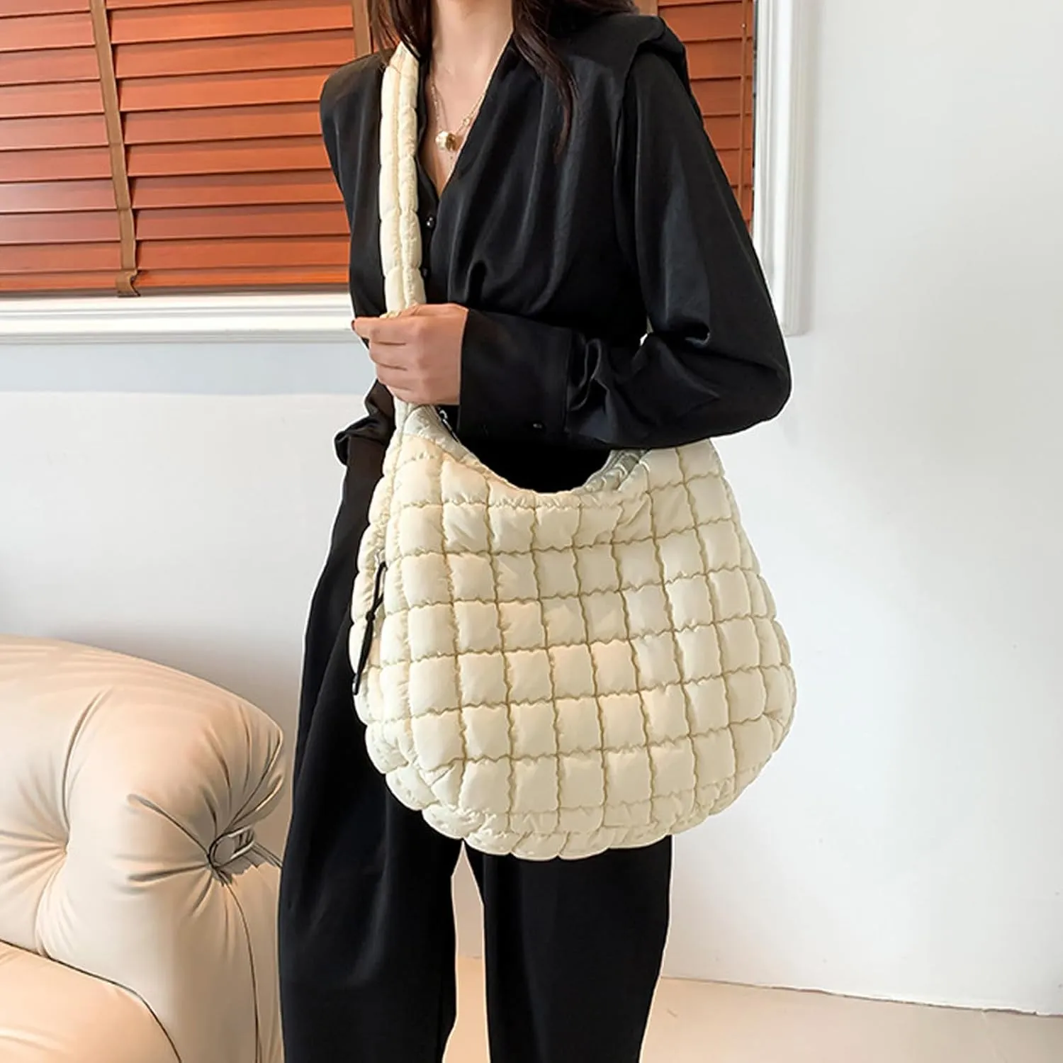 Quilted Tote Bag for Women Crossbody Bag Large Puffer Carryall Bag Lightweight Soft Puffy Shoulder Bag Handbags