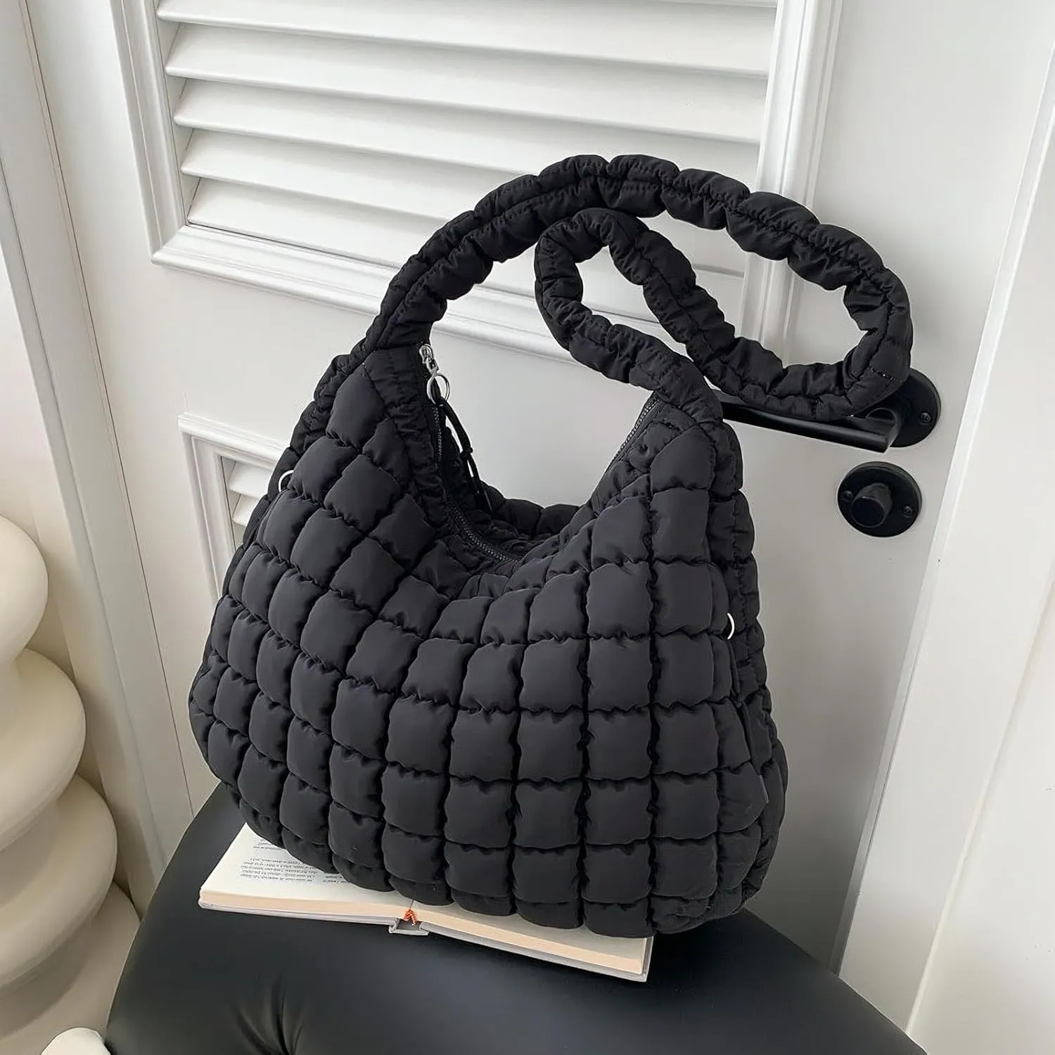 Quilted Tote Bag for Women Large Puffer Carryall Bag Lightweight Puffy Padding Hobo Shoulder Bag Crossbody Ladies Purse