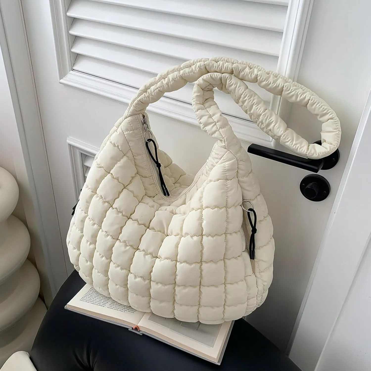 Quilted Tote Bag for Women Large Puffer Carryall Bag Lightweight Puffy Padding Hobo Shoulder Bag Crossbody Ladies Purse