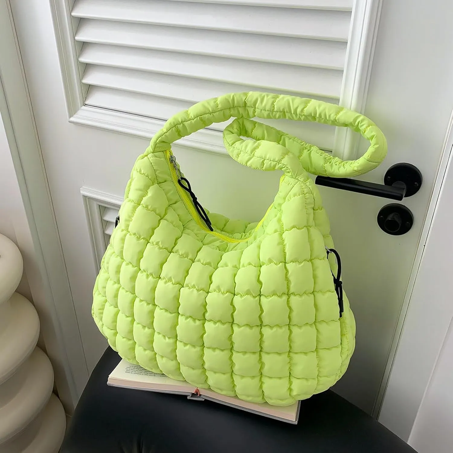 Quilted Tote Bag for Women Large Puffer Carryall Bag Lightweight Puffy Padding Hobo Shoulder Bag Crossbody Ladies Purse