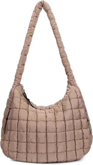 Quilted Tote Bag for Women Large Puffer Carryall Bag Lightweight Puffy Padding Hobo Shoulder Bag Crossbody Ladies Purse