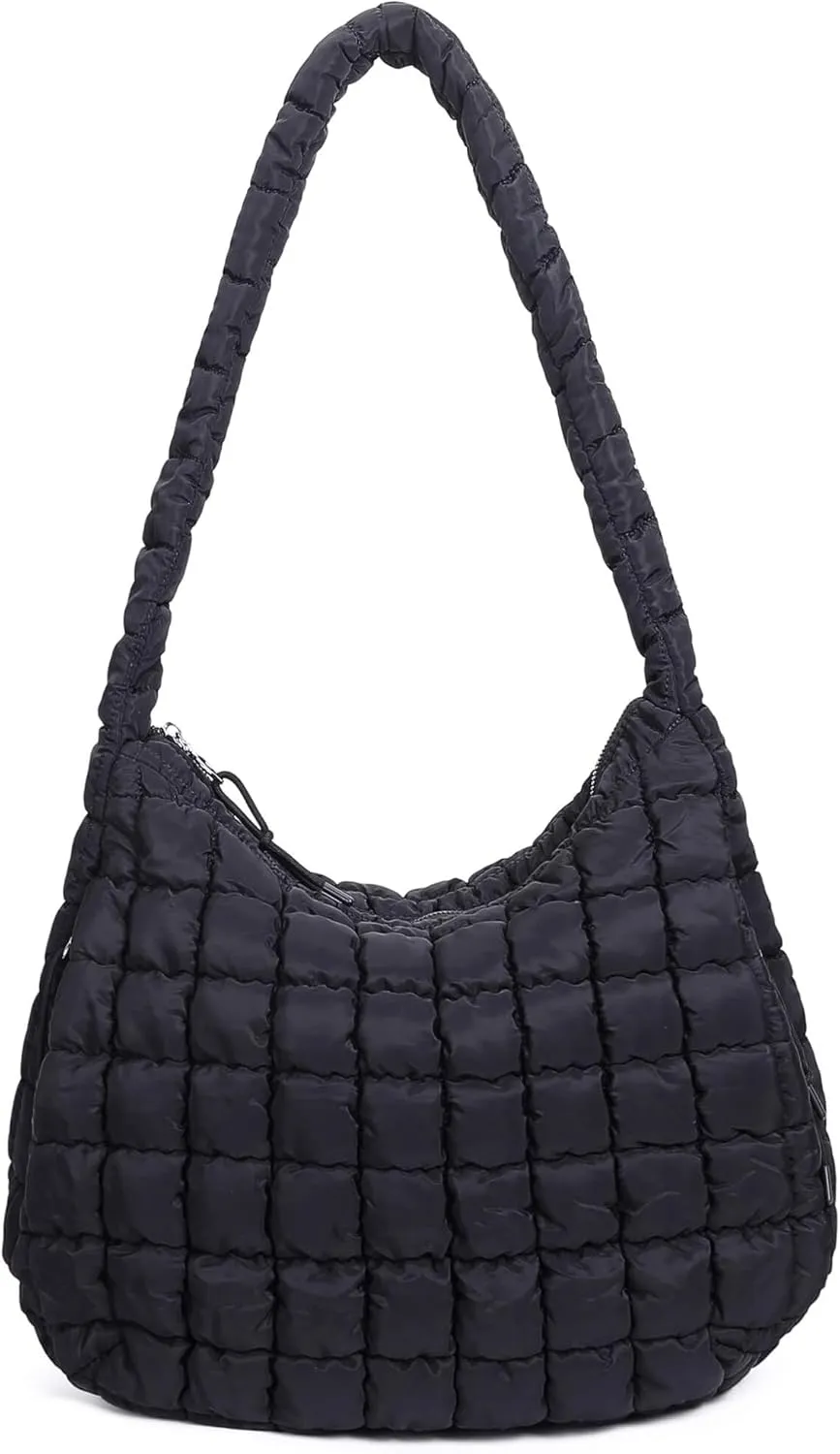 Quilted Tote Bag for Women Large Puffer Carryall Bag Lightweight Puffy Padding Hobo Shoulder Bag Crossbody Ladies Purse