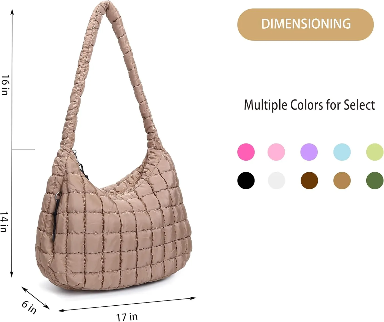 Quilted Tote Bag for Women Large Puffer Carryall Bag Lightweight Puffy Padding Hobo Shoulder Bag Crossbody Ladies Purse