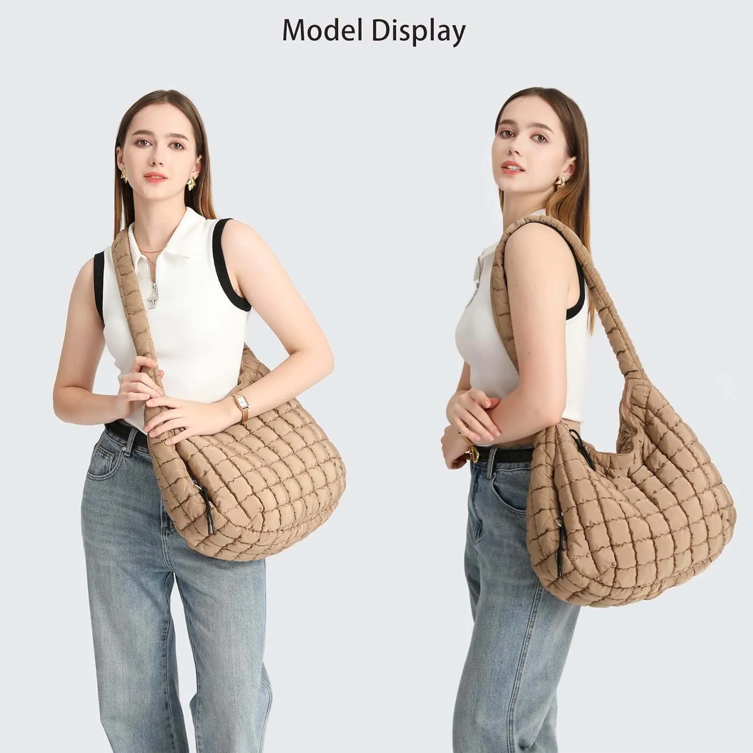 Quilted Tote Bag for Women Large Puffer Carryall Bag Lightweight Puffy Padding Hobo Shoulder Bag Crossbody Ladies Purse