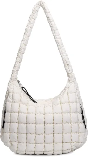 Quilted Tote Bag for Women Large Puffer Carryall Bag Lightweight Puffy Padding Hobo Shoulder Bag Crossbody Ladies Purse