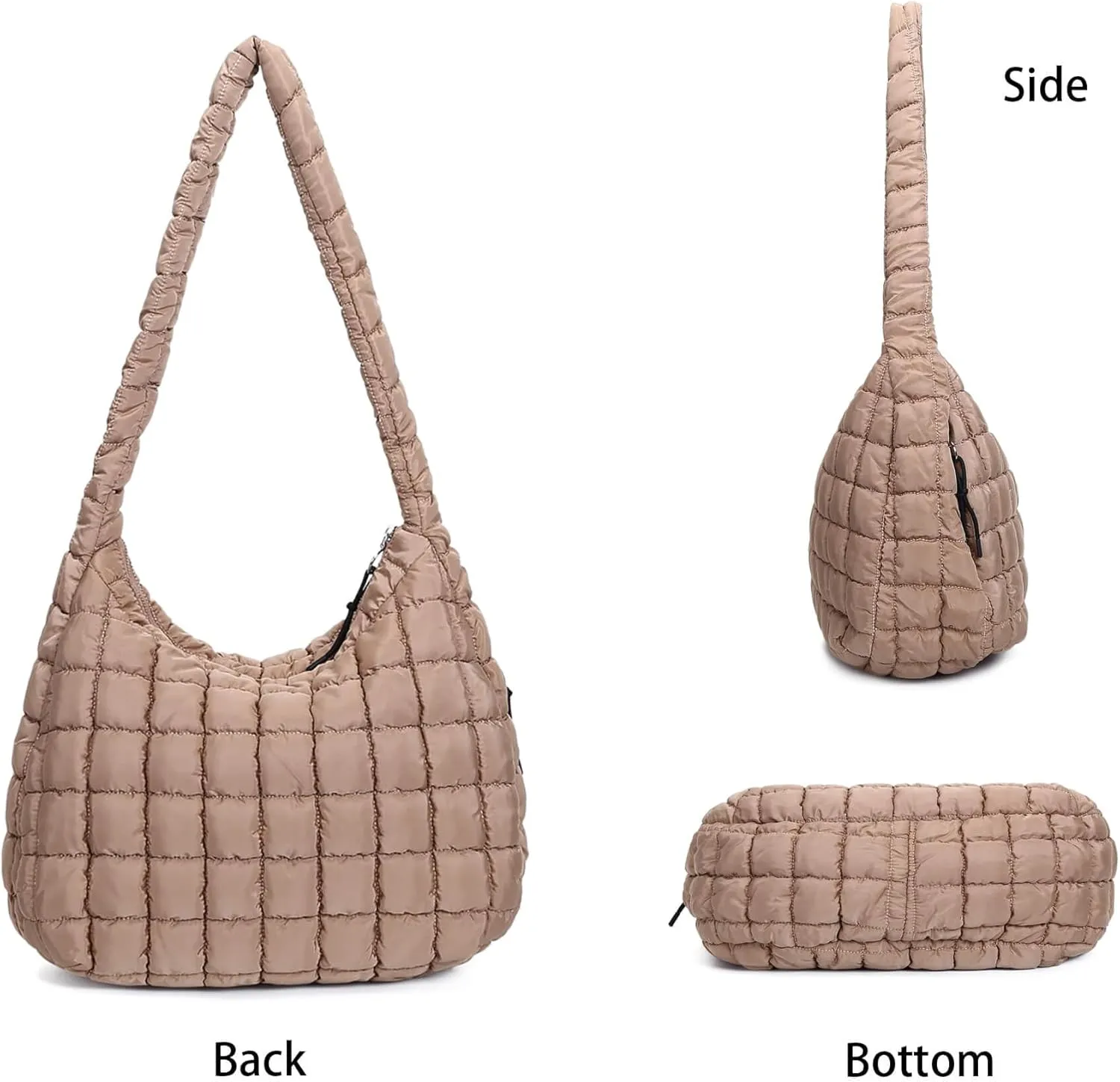 Quilted Tote Bag for Women Large Puffer Carryall Bag Lightweight Puffy Padding Hobo Shoulder Bag Crossbody Ladies Purse