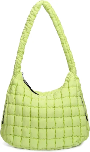 Quilted Tote Bag for Women Large Puffer Carryall Bag Lightweight Puffy Padding Hobo Shoulder Bag Crossbody Ladies Purse