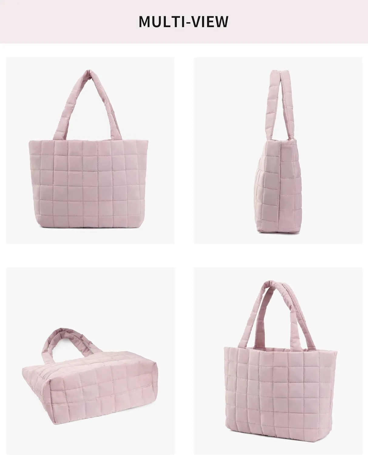Quilted Tote Bag for Women, Lightweight Carryall Puffer Shoulder Bag Handbag for Travel, Work