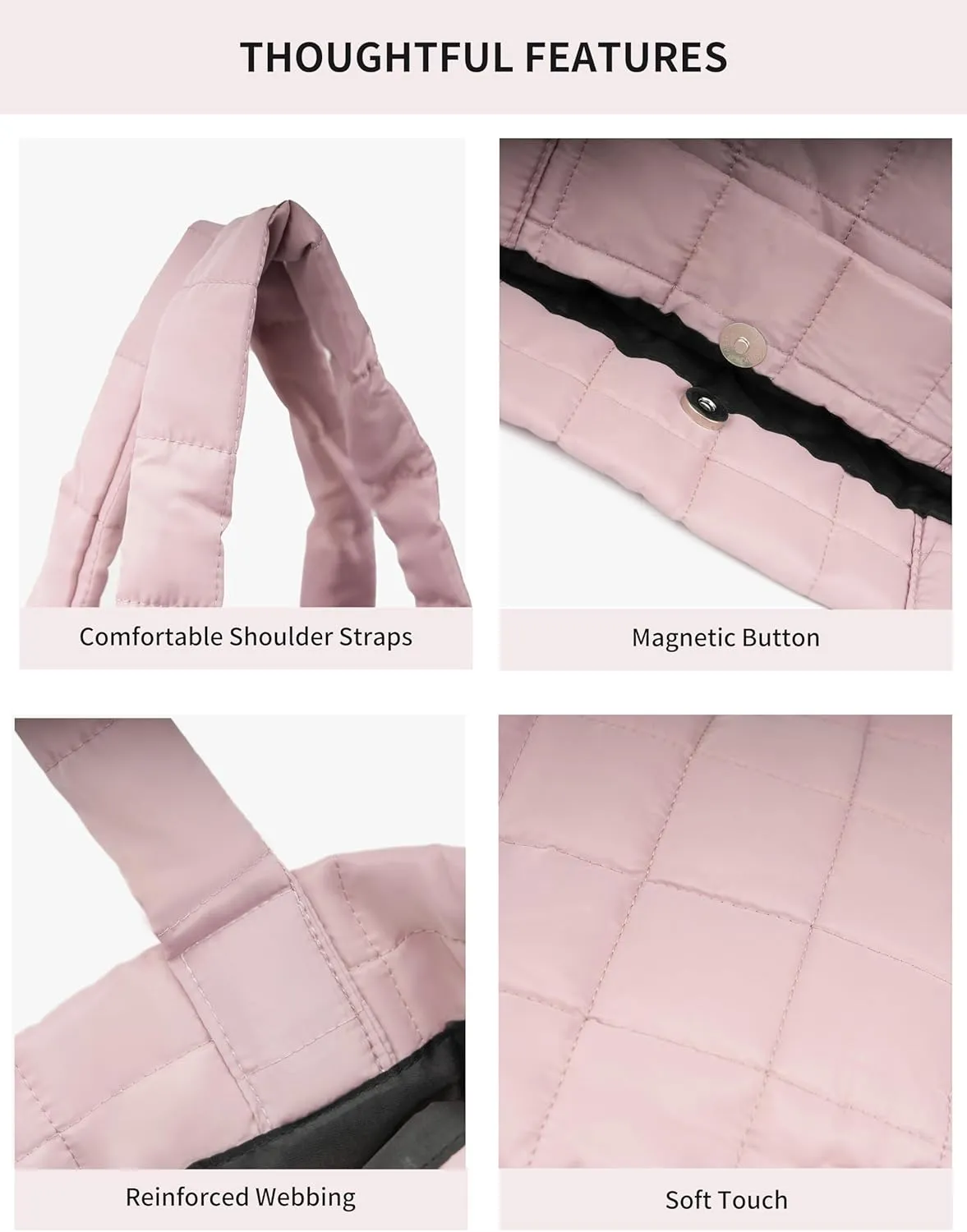 Quilted Tote Bag for Women, Lightweight Carryall Puffer Shoulder Bag Handbag for Travel, Work