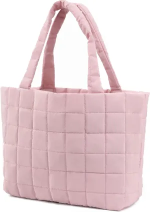 Quilted Tote Bag for Women, Lightweight Carryall Puffer Shoulder Bag Handbag for Travel, Work