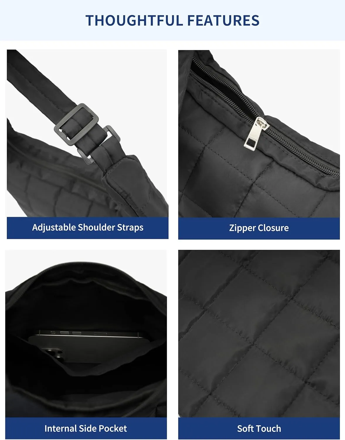 Quilted Tote Bag for Women, Lightweight Carryall Puffer Shoulder Bag Handbag for Travel, Work