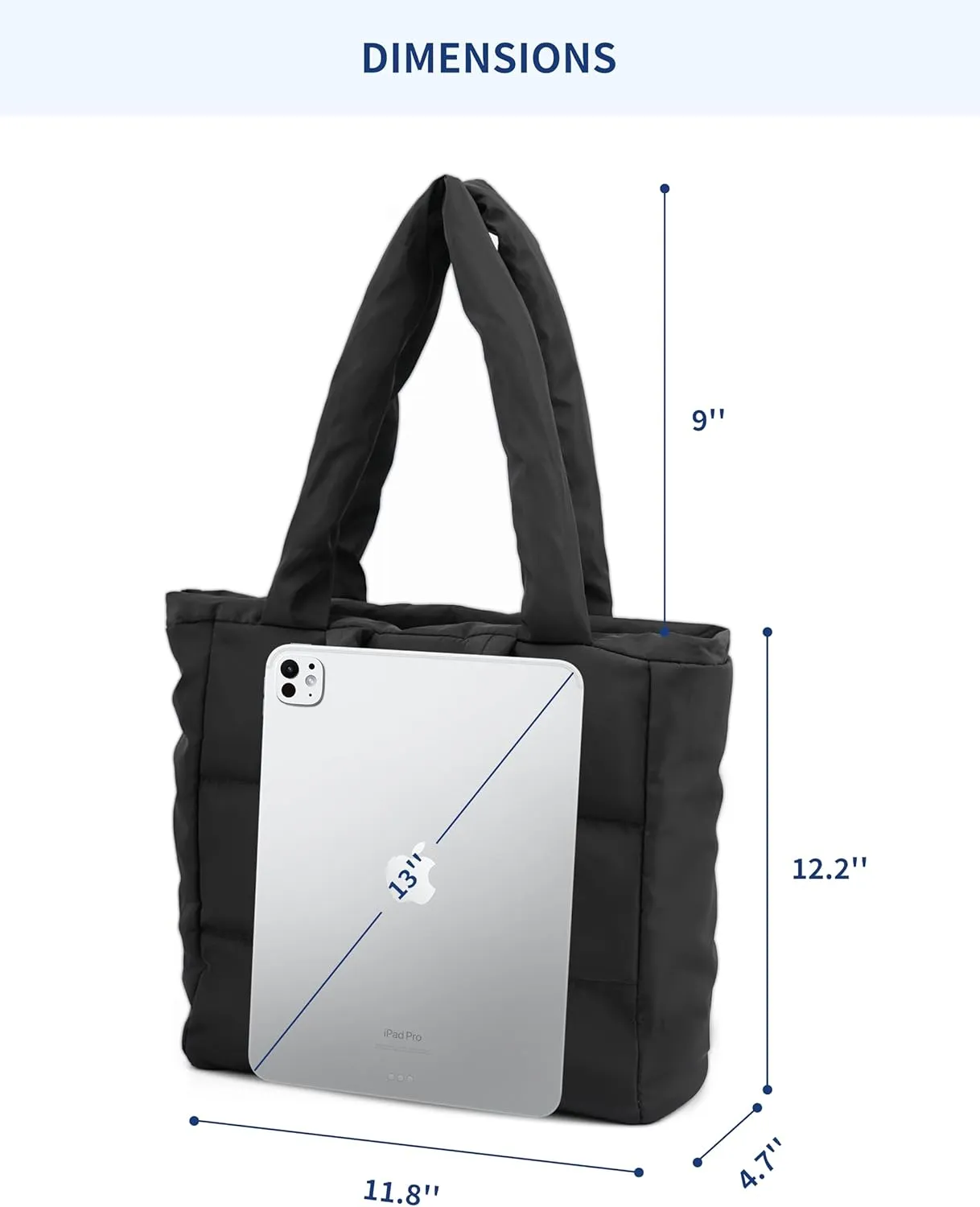 Quilted Tote Bag for Women, Lightweight Carryall Puffer Shoulder Bag Handbag for Travel, Work