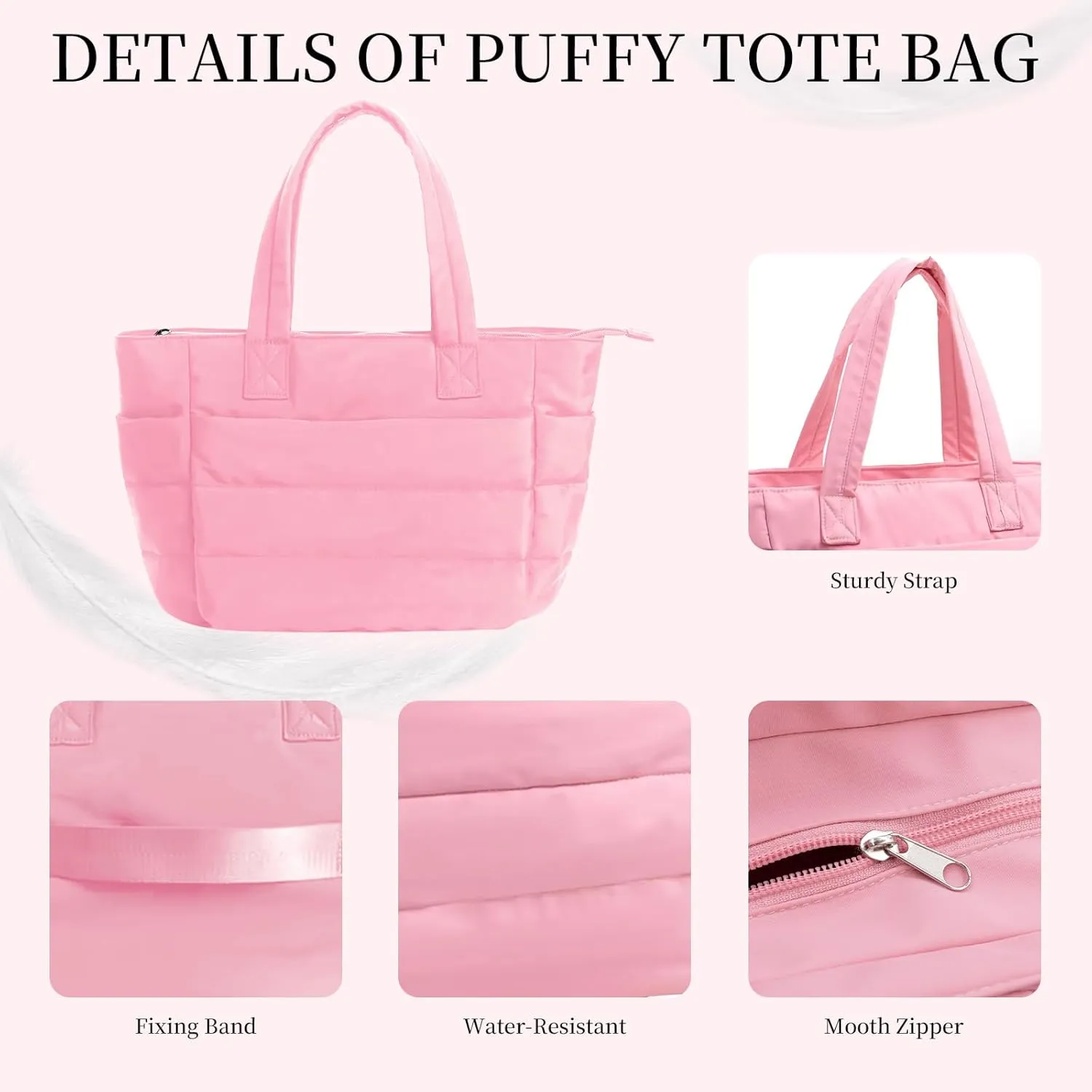 Quilted Tote Bag for Women, Lightweight Puffy Work Bag with Compartment, Quilted Shoulder Bag with Multi Pockets