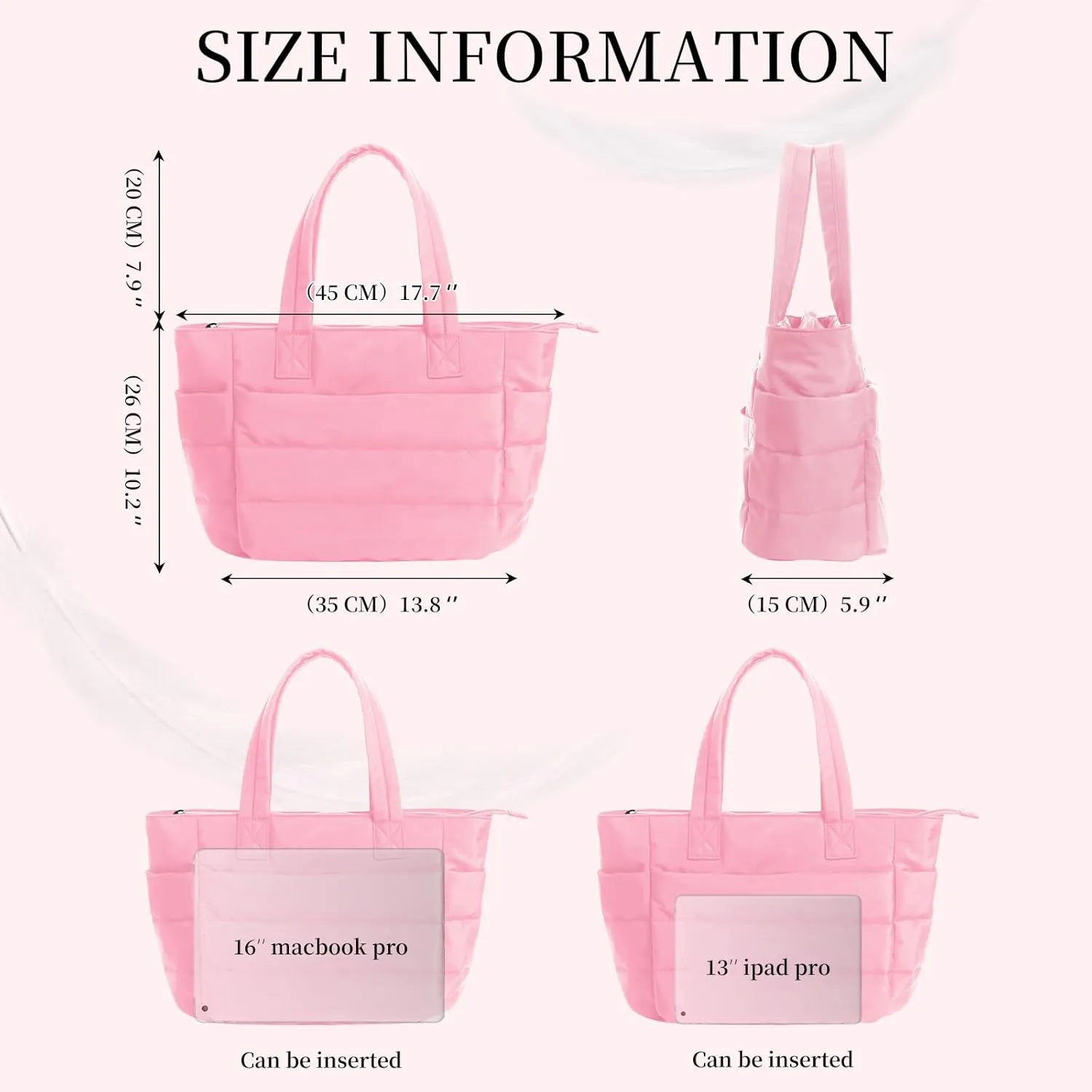 Quilted Tote Bag for Women, Lightweight Puffy Work Bag with Compartment, Quilted Shoulder Bag with Multi Pockets
