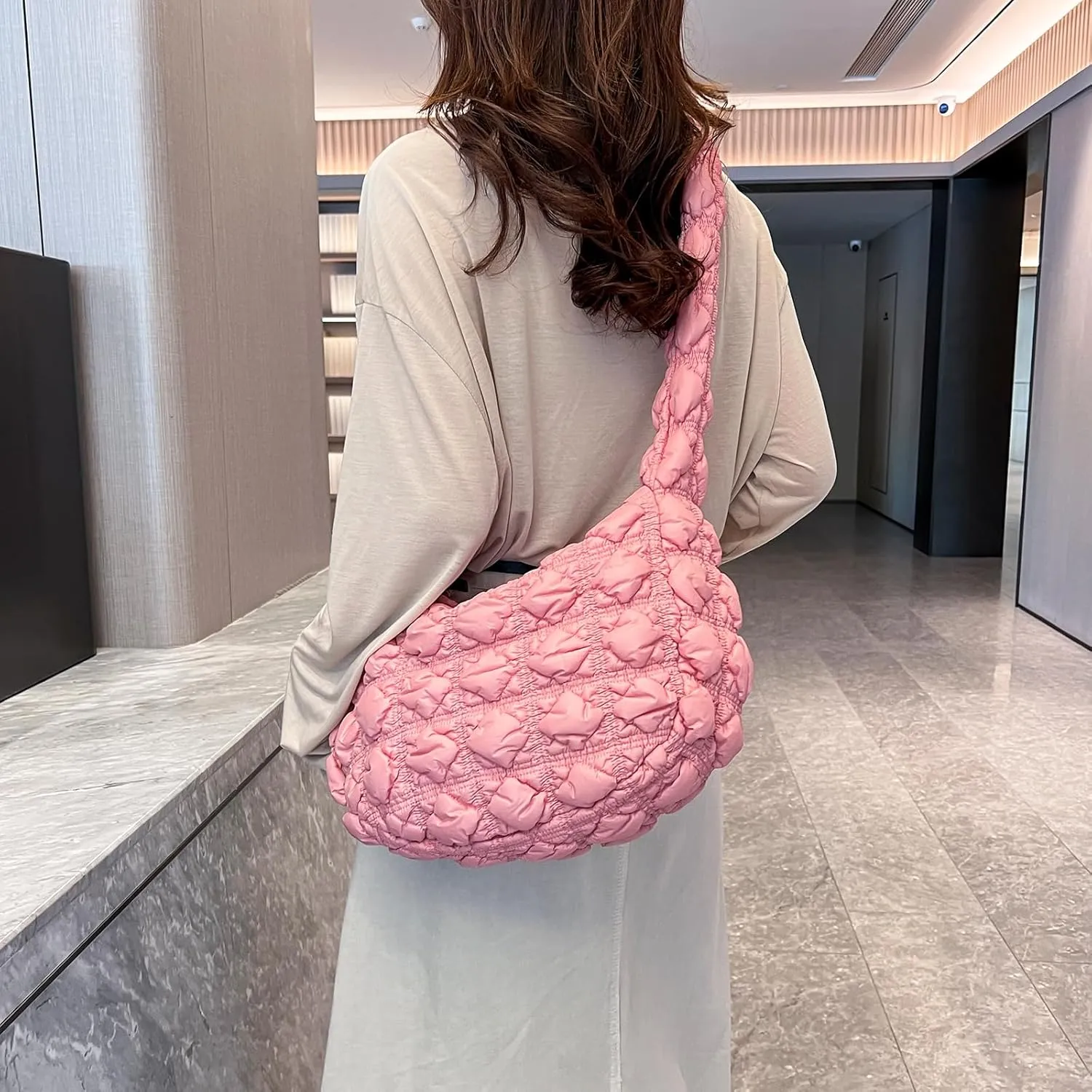 Quilted Tote Bag for Women, Puffer Shoulder Hobo Purse Crossbody Bag Lightweight Padding Handbag