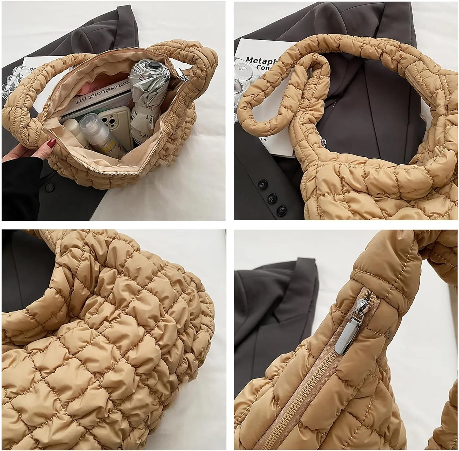 Quilted Tote Bag for Women, Puffer Shoulder Hobo Purse Crossbody Bag Lightweight Padding Handbag