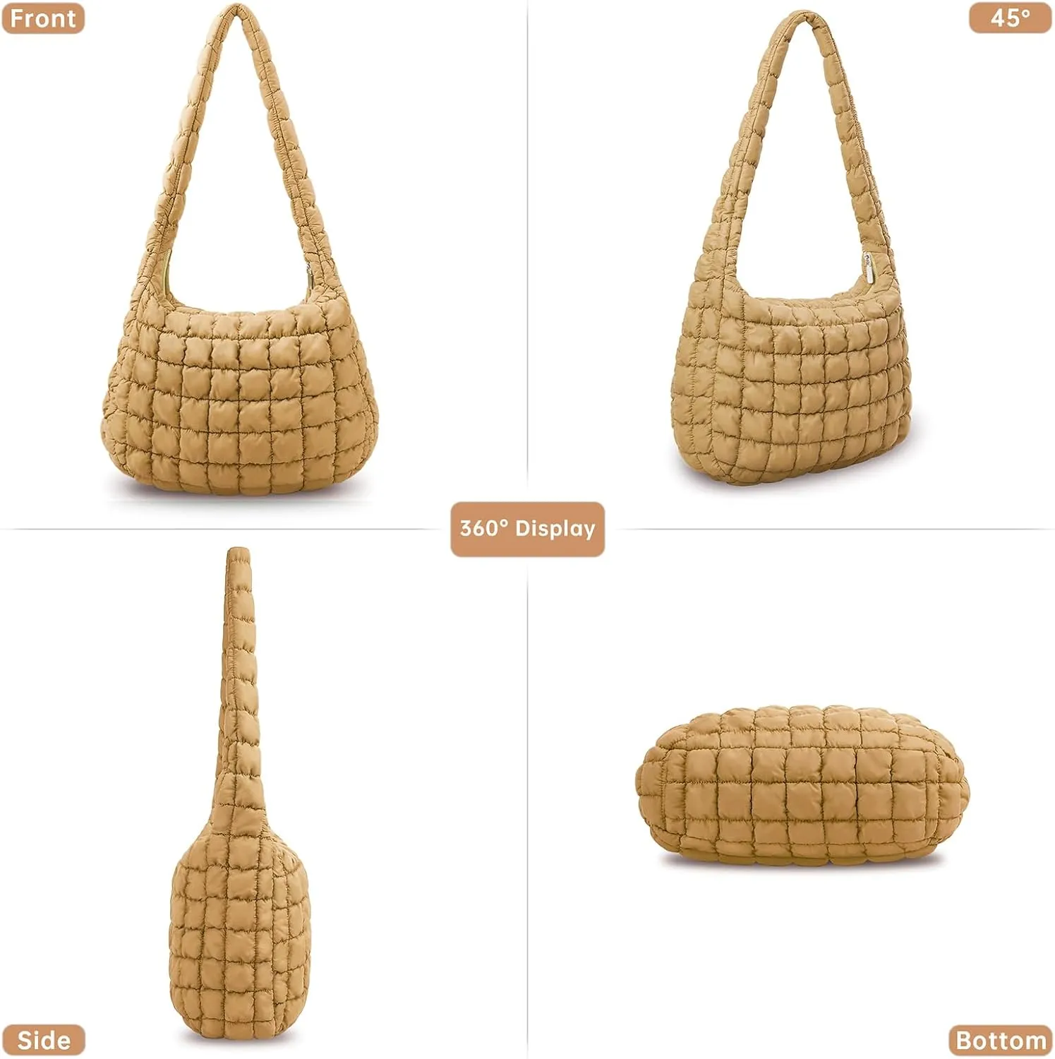 Quilted Tote Bag for Women, Puffer Shoulder Hobo Purse Crossbody Bag Lightweight Padding Handbag