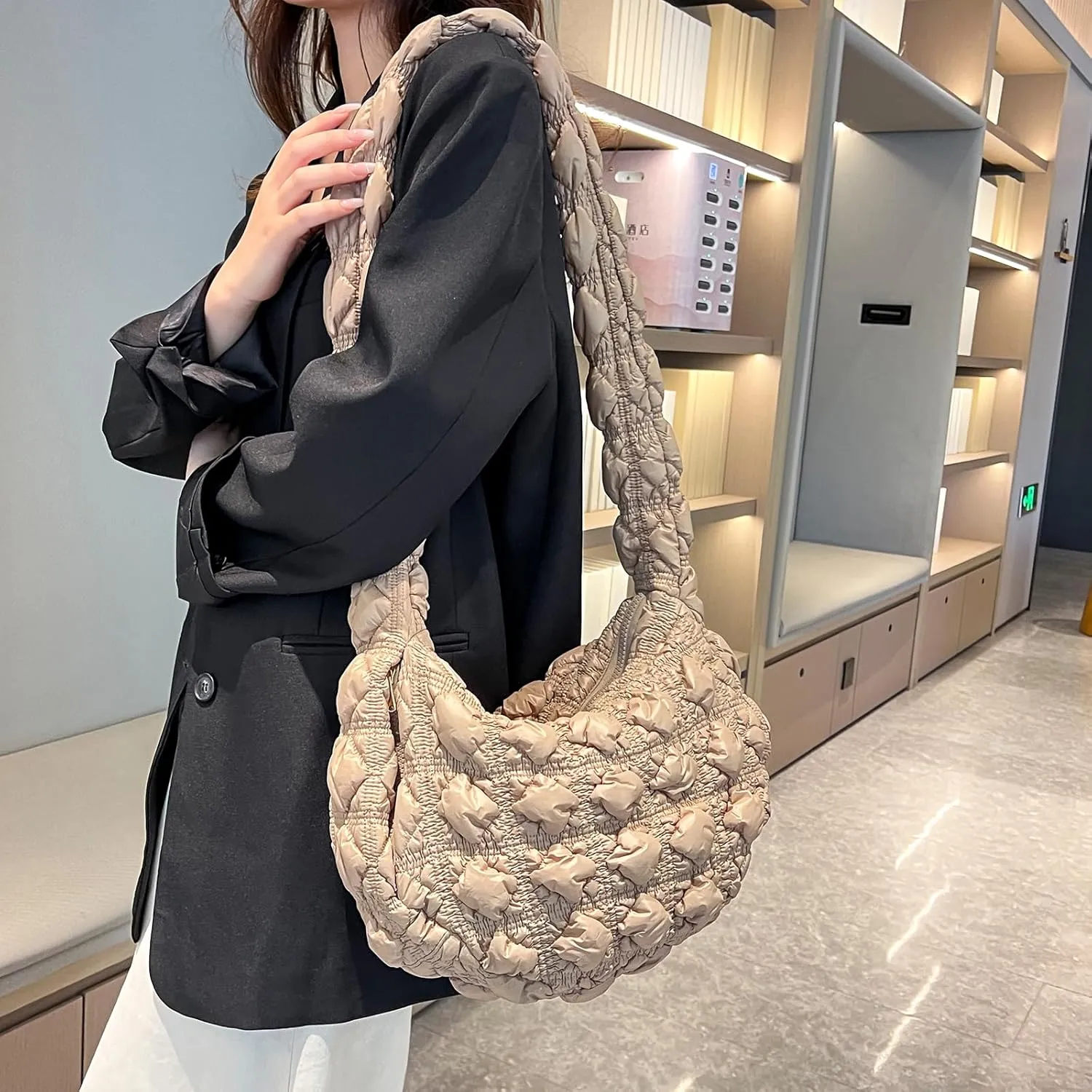 Quilted Tote Bag for Women, Puffer Shoulder Hobo Purse Crossbody Bag Lightweight Padding Handbag