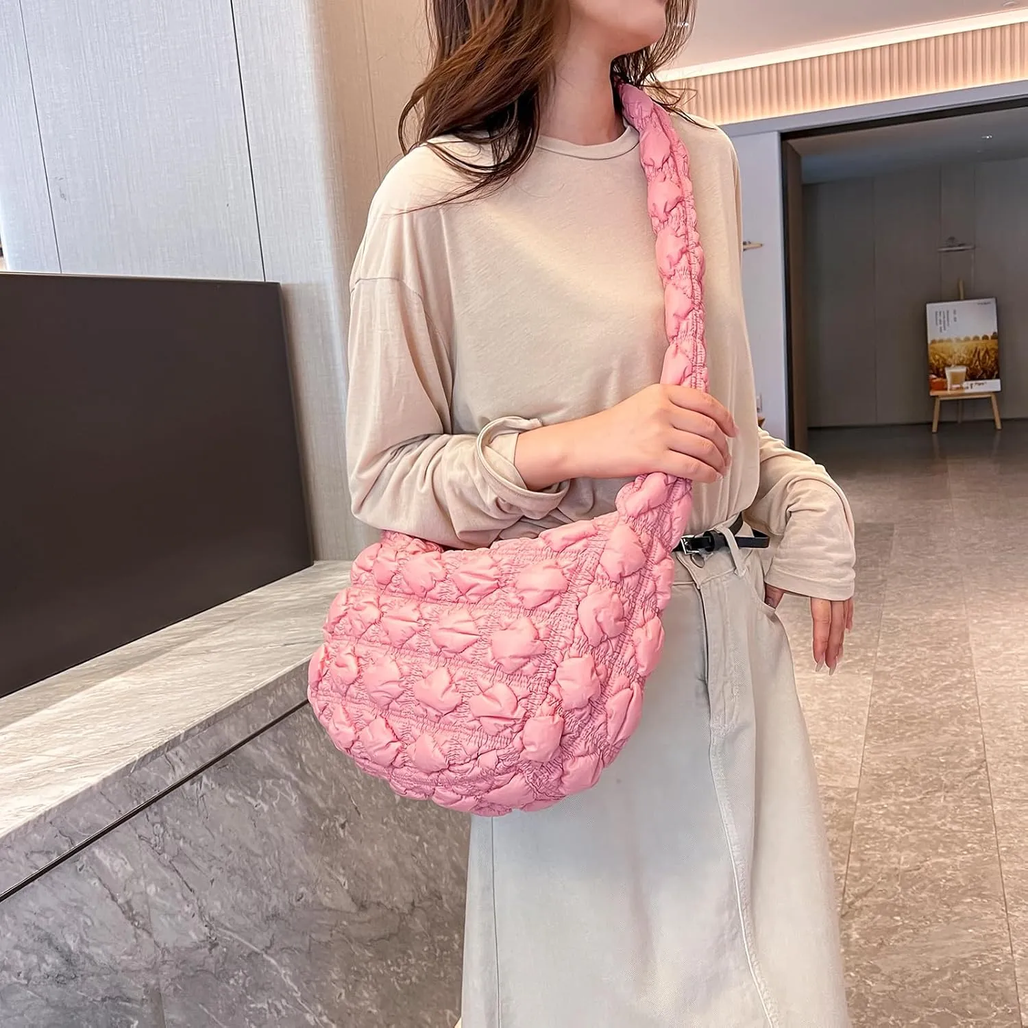 Quilted Tote Bag for Women, Puffer Shoulder Hobo Purse Crossbody Bag Lightweight Padding Handbag