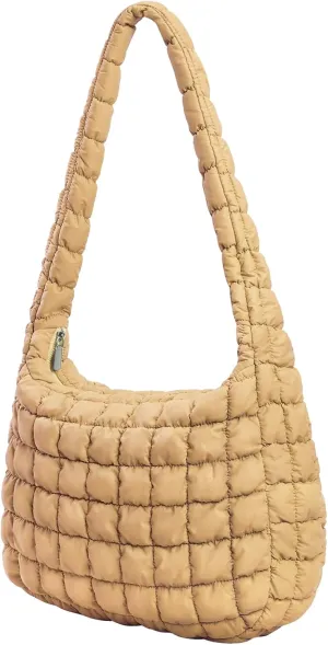 Quilted Tote Bag for Women, Puffer Shoulder Hobo Purse Crossbody Bag Lightweight Padding Handbag