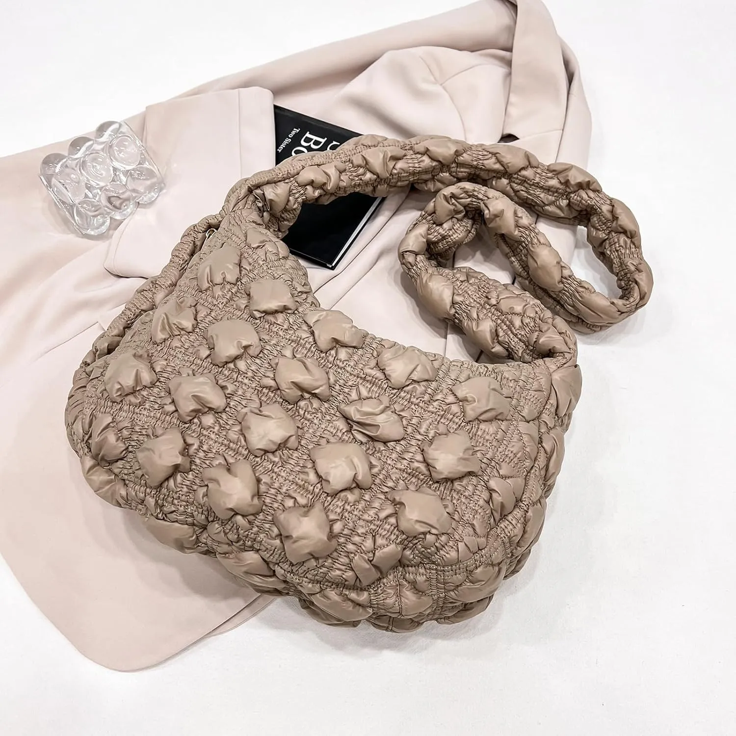 Quilted Tote Bag for Women, Puffer Shoulder Hobo Purse Crossbody Bag Lightweight Padding Handbag
