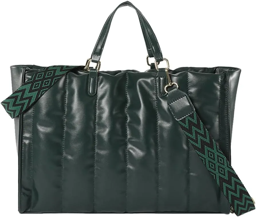 Quilted Tote Bag for Women Soft Puffy Handbag PU Leather Shoulder Bag Down Cotton Padded Top Handle Bag Crossbody Bag