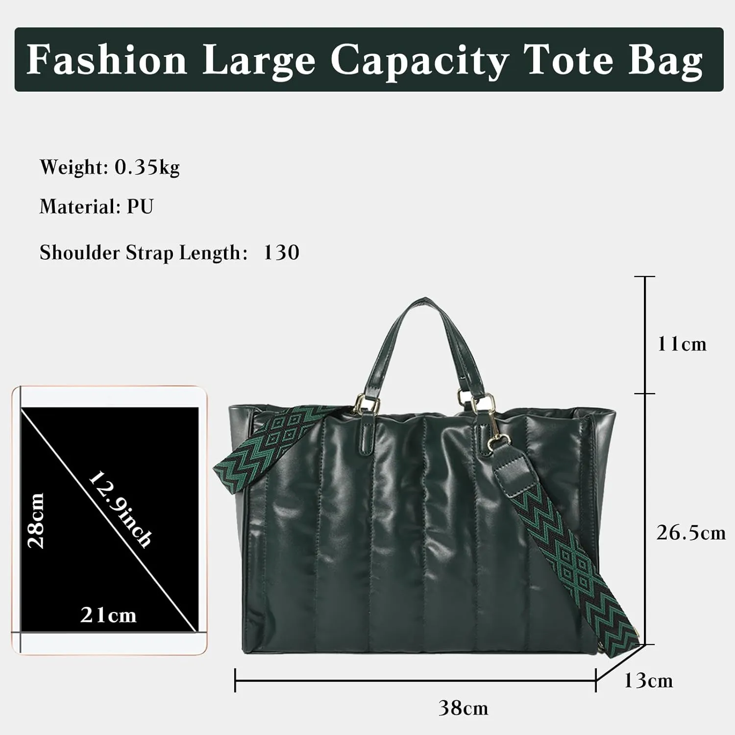 Quilted Tote Bag for Women Soft Puffy Handbag PU Leather Shoulder Bag Down Cotton Padded Top Handle Bag Crossbody Bag