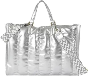 Quilted Tote Bag for Women Soft Puffy Handbag PU Leather Shoulder Bag Down Cotton Padded Top Handle Bag Crossbody Bag
